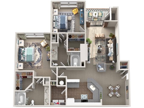 Floor plan for 2 beds, 2 baths, 1224 sqft